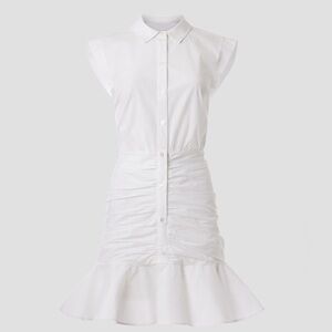 Veronica Beard Bell Ruched Button-Down Dress – Size 6 – White